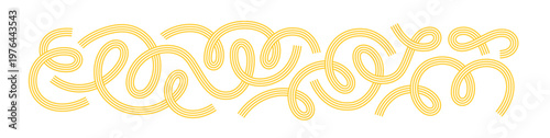 Abstract Curve Line Pasta Elements. Swirl Vector Spaghetti Shapes. Yellow 3D Spiral Noodle Waves. Doodle Pasta Line Elements for Italian Restaurant Menu or Cooking Design Illustration.