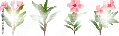 Colorful floral dot patterns for digital art and modern design. Vector png collage isolated on transparent