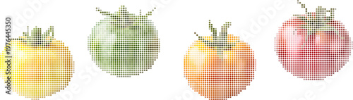 Colorful tomato dots pattern for food industry and art projects. Vector png collage isolated on transparent