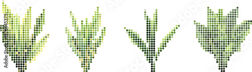 Dotted plant shapes, abstract botanical design, modern pixel art foliage for graphic design. Vector png collage isolated on transparent