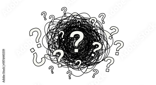 Confusion and uncertainty concept with question marks.
