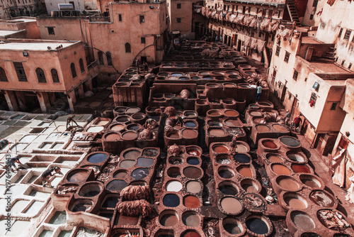 Фотография Men working in the Chouara tannery in Fes, Morocco.