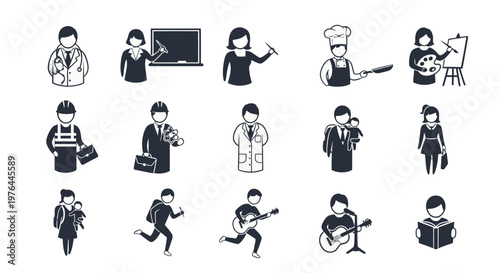 various people in different professions and activities.