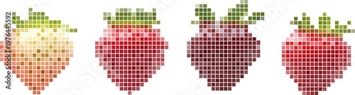 Vibrant strawberry pixel art design for retro digital projects. Vector png collage isolated on transparent