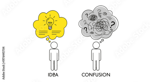 Contrasting thoughts of idea and confusion.