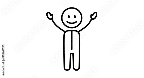 A simple stick figure with raised arms.