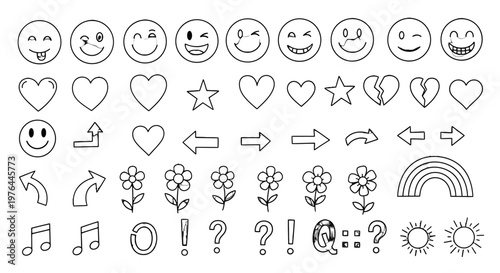 A collection of various cute line icons.