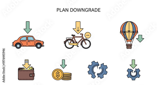 Plan downgrade concept with various objects.