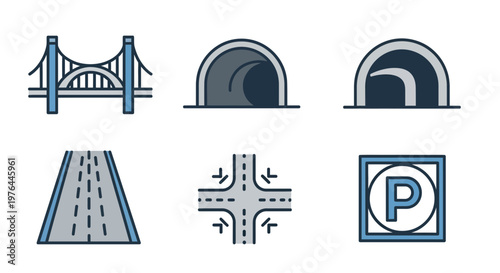 Road and tunnel transportation icons set.