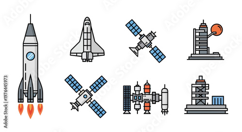 Spacecraft and satellite technology icons.