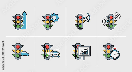 Traffic Light Icons with Various Symbols.