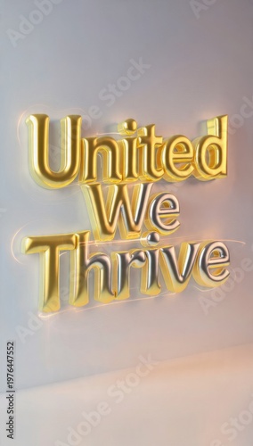 Golden 3D Text Sign: United We Thrive