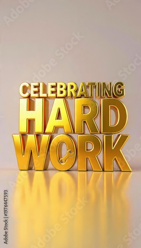 Golden 3D Text Celebrating Hard Work