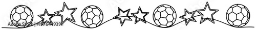 Decorative border with soccer balls and stars drawn in one continuous line