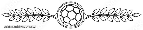 Decorative line art of a football ball framed by laurel leaves symbolizing victory and championship
