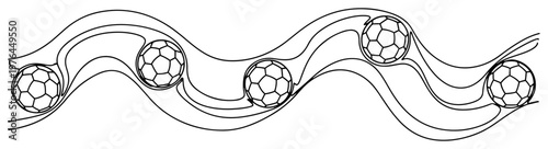 Decorative wavy border design with soccer balls in a flowing continuous line style