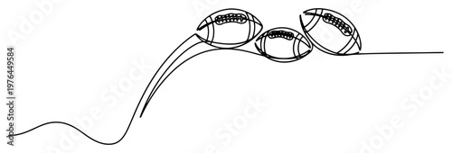 Three American football balls in motion showing flight path with continuous line art