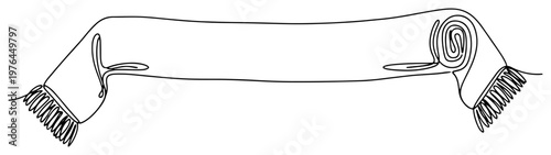 Sports fan scarf partially rolled up in a simple continuous line drawing illustration