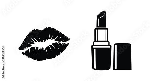 Black and white image of lips and lipstick minimalist silhouette