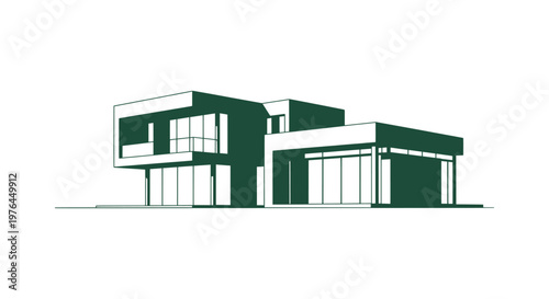 Minimalist Modern House Architecture Illustration Green Vector Art for Real Estate and Home Design