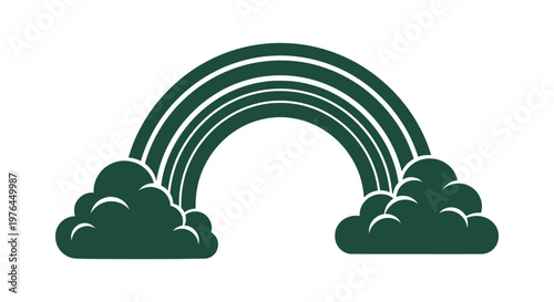 Monochromatic Dark Green Rainbow and Clouds Silhouette Illustration for Creative Design Graphics