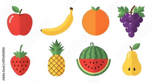 flat lay assortment of fresh summer fruits on white background vector illustration
