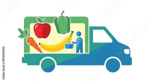 Fresh fruit delivery truck with healthy produce for grocery or farm market in flat design illustration