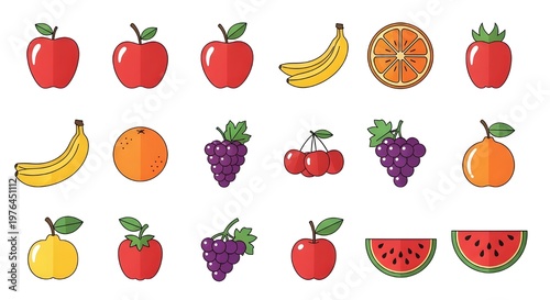 flat lay assortment of fresh seasonal fruits vector illustration on white background