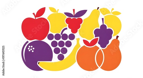 Flat lay assortment of fresh colorful fruits and berries on white background for healthy diet concept