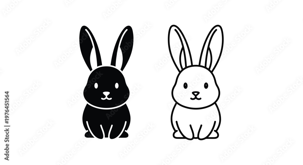 Obraz premium Cute Black White Opposite Rabbits Illustration Design Vector