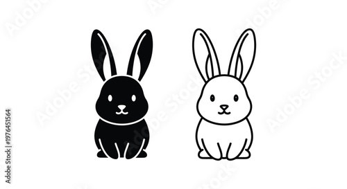 Cute Black White Opposite Rabbits Illustration Design Vector