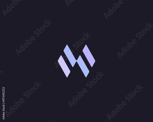 Minimalist vector logo with interlocking gradient rhombus. Creative dynamic letter M logo. Icon for logistics, technology and startup branding