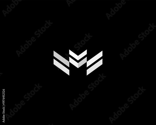 Minimalist letter M logo with dynamic wings or speed stripes in silver on a black background. Universal vector monogram ideal for air cargo, express delivery, logistics and fast shipping services.