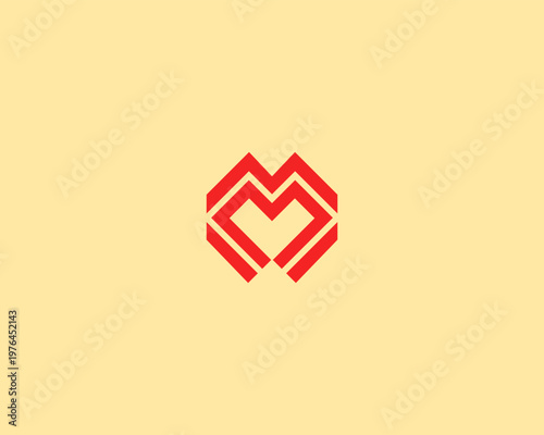 Geometric heart logo. Creative letter M monogram. Abstract vector logotype for dating apps, wellness, healthcare and creative branding.