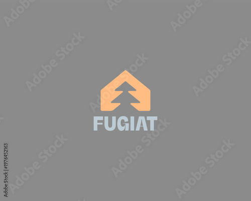 Minimalist house silhouette with a pine tree in negative space logo. Universal vector logotype for eco-hotels, real estate, timber construction and nature retreats.