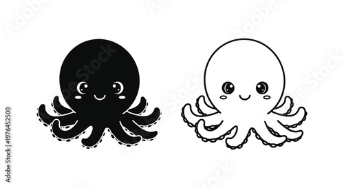 Cute Cartoon Octopus Designs - Adorable Sea Creatures Illustration Vector