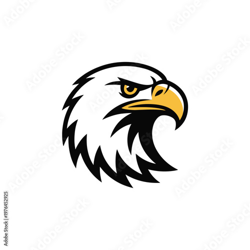 An illustration of a fierce eagle head with a sharp beak and piercing eyes