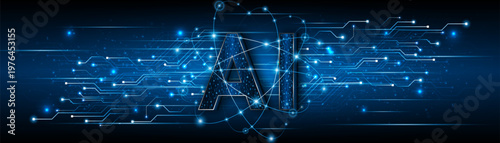 Digital technology of the future. AI icon or artificial intelligence symbol. Future advanced artificial intelligence technology circuit board concept