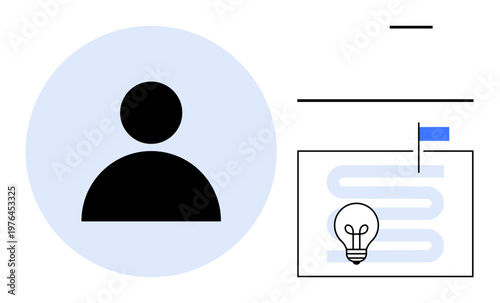 User profile concept. User profile icon paired with a blueprint workflow and lightbulb creative thinking and innovation. User profiles used in design, innovation, technology, management, teamwork