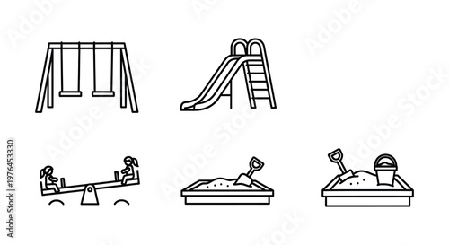 Playground equipment line art illustration with a minimalist silhouette