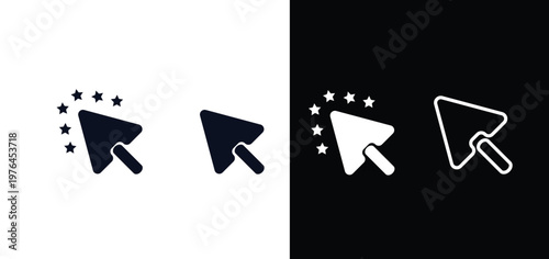 Trowel icon set with stars for construction and masonry work in black and white styles Vector