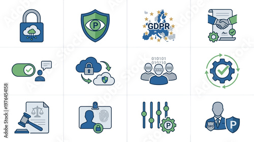 Vector Icons Set of GDPR and Data Privacy Protection Line Icons.