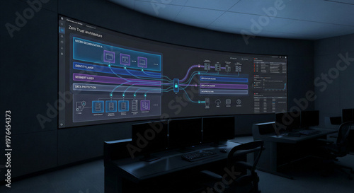 Zero Trust Cybersecurity Architecture Visualization in Security Operations Center