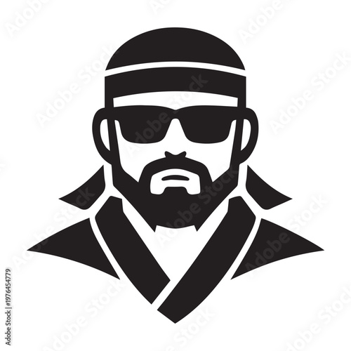 Strong bearded man avatar icon, minimalist masculine logo with sunglasses
