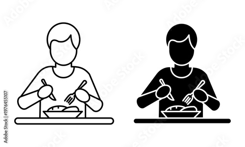 Everyday dining routine person eating meal daily activites icon outline and glyph vector illustration