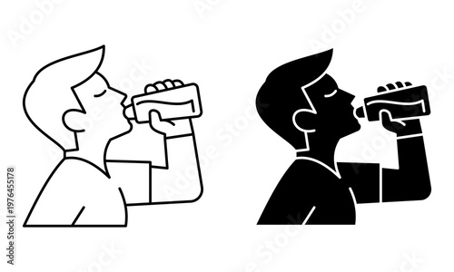 Man Drinking Water Daily Activities Icon Outline and Glyph Vector