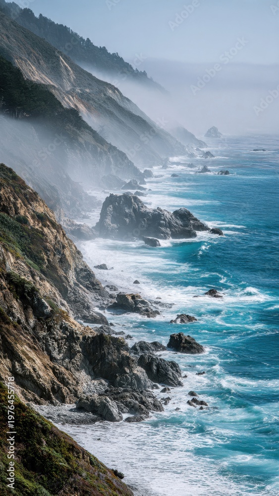 Fototapeta premium Coastal Cliffs with Turquoise Ocean Waves