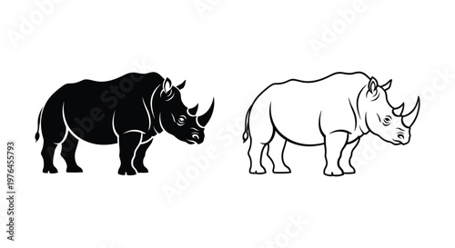 Black and White Rhino Comparison Guide Vector