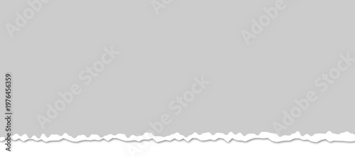 Fotografía A gray paper sheet with a torn and jagged bottom edge isolated on a white background