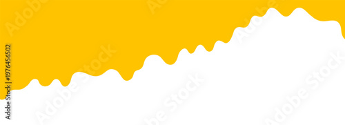Horizontal yellow wavy drip border isolated on white background. Abstract liquid edge with copy space. Vector overlay for banners and posters. Smooth liquid drip effect
